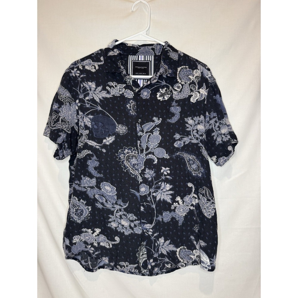 Denim & Flower Ricky Singh Men's M Skull Floral Paisley Shirt 100% Viscose